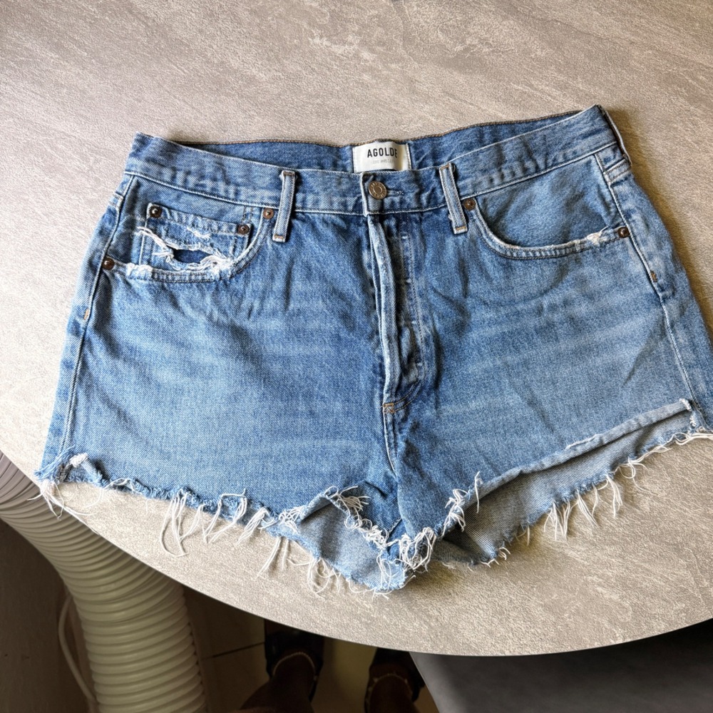 Agolde Parker Cut Off Denim Shorts Size 30 Light Wash Raw Hem Summer Boho